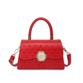 Elegant red quilted handbag with pearls, top handle and adjustable shoulder strap - Red