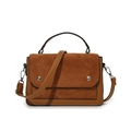 Borsa a mano quadrata in camoscio marrone scuro con fibbie e tracolla rimovibile - Marrone