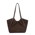 Minimalist deep brown pleated tote bag with adjustable shoulder straps and fashion label - Brown