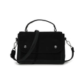 Borsa a mano nera minimalista in pelle opaca e scamosciata con bottoni argentati - Nero
