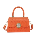 Quilted leather box bag in bright orange with pearl accents and golden buckle - Orange