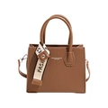 Brown textured PU leather handbag with top handles and fashion embroidery strap - Brown