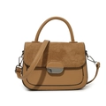 Chic two-tone camel saddle bag featuring suede flap and adjustable shoulder strap - Khaki