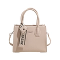 Beige striped tote bag with leather texture and fashion ribbon in 2025 retro style - Khaki
