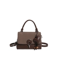 Retro brown contrast handbag with herringbone flap and heart pendant, versatile top-handle bag - Brown