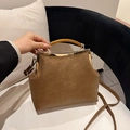 Sac docteur rétro marron caramel en cuir texturé avec poignée vintage en résine - Sans Pendentif / Kaki