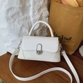 Elegant white women's handbag with woven texture, metal twist lock and detachable strap - White