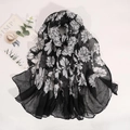 Eleganter Schal mit schwarz-weißem Blumendruck, weiches Baumwoll-Leinen-Gefühl und Stil - 180*85CM / Schwarz