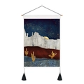 Dettaglio di un arazzo nordico con arte astratta del deserto e nappe nere laterali - 35x50cm / Stile Cactus Stellato Blu Scuro (Stile 4)