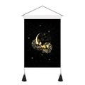 Tenture murale bohème noire avec crâne doré et lune décorée de glands élégants - Double Squelette Étoiles (Style 6) / 35x50cm