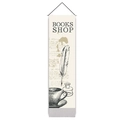 Vintage scroll canvas wall art featuring a quill and coffee shop sketch on cream fabric - 32.5x130cm / Quill & Ink Style (Style 3)