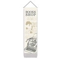 Detailed view of the vintage typewriter graphic and Books Shop text on the canvas banner - 32.5x130cm / Typewriter Style (Style 1)
