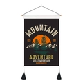 Detail of vintage outdoor adventure wall art with mountain sunset print and black tassels - 35x50cm / Oregon State Theme