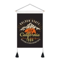 Detail of vintage California wall tapestry featuring a golden state bear and tassels - 35x50cm / California Theme