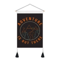 Minimalist canvas mountain landscape adventure wall hanging with wooden rod and black tassels - 35x50cm / Adventure Is Out There Theme