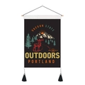 Detailed close-up of retro Oregon State canvas wall art with wood bar and black tassels - 35x50cm / Portland Theme