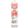 Detailed nautical wall hanging featuring lighthouse and steamship on coral geometric canvas - 32.5x130cm / Coral Pink Geometric Nautical Style (Style 1)