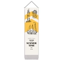 Vertical Mediterranean wall scroll with sailboat, lighthouse, and summer time illustration - 32.5x130cm / Yellow Waves Lighthouse Style (Style 2)