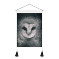 Détail de tapisserie murale hibou nordique avec croquis noir et pompons élégants noirs - 35x50cm / Hibou au croquis (Style 11)