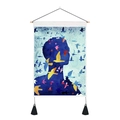 Detail of Nordic wall tapestry featuring blue silhouette and colorful birds with tassels - 35x50cm / Blue Silhouette with Birds (款式2)