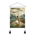 Detail of Nordic surrealist tapestry with female dancer, wood rod and black tassels - 35x50cm / Dreamy Dancing Woman (Style 5)