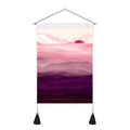 Détail de tapisserie nordique avec paysage de coucher de soleil, bois et glands noirs - 35x50cm / Oiseaux au Coucher du Soleil dans les Montagnes Rose Violet (Style 4)