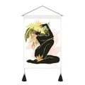 Detail of artistic wall tapestry with black silhouette and tropical leaves with tassels - 35x50cm / Tropical Greenery Female Silhouette (Style 14)