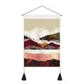 Detail of modern abstract landscape wall hanging with wooden rod and black tassels - 35x50cm / Modern Abstract Red Gold Mountains (Style 9)