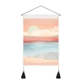 Macro detail of Nordic ocean tapestry featuring silk tassels and natural wood hanger - 35x50cm / Dreamy Macaron Sunset Sea of Clouds (Style 12)