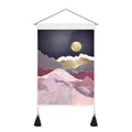 Detail of mountain sunrise wall tapestry with wooden rod and black tassels - 35x50cm / Purple Pink Gradient Mountains (Style 21)