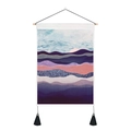 Detail of Nordic landscape wall tapestry with purple mountain print and black tassels - 35x50cm / Morandi Color Mountain Cloud Sea (Style 15)