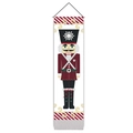 Detailed view of nutcracker soldier wall tapestry with red uniform and bottom tassels - 32.5x130cm / Painted Guard Style (Style 5)