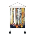Noords bosvossentapijt met digitale print, houten staaf en elegante kwastendecoratie - Vos Bos Stijl / 35x50cm