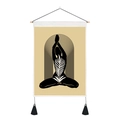 Minimalist yoga meditation silhouette wall hanging with abstract sand shapes and black tassels - 35x50cm / Yoga Figure Silhouette (Style 1)