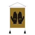 Bohemian tapestry featuring mystic eye hands design on gold fabric with black tassels - 35x50cm / Mystic Eye Hands (Style 2)