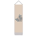 Detail of bohemian wall tapestry with blue leaf art, cotton-linen texture and grey fringe - 32.5x130cm / Blue Leaves (Style 1)