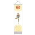 Vertical yoga wall tapestry featuring tree pose illustration and yellow mandalas - 32.5x130cm / Tree Pose Balance Style