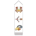 Vertical zodiac tapestry with geometric crab, bow, and ram icons on a white background - 32.5x130cm / Tribal Totem Style 3