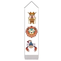 Vertical wall tapestry with geometric tribal designs of a king, lion, and scorpion - 32.5x130cm / Zodiac Totem Style 2