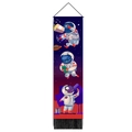 Close-up of cartoon astronaut wall tapestry with colorful print and black tassels - 32.5x130cm / Astronaut Eating Popcorn & Gaming Style (Style 3)