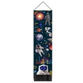 Close-up of Nordic astronaut wall tapestry featuring fabric texture and black bottom tassels - 32.5x130cm / Realistic Astronaut & Planet Style (Style 4)