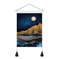 Abstract desert landscape tapestry with golden mountains and black tassels hanging decor - 35x50cm / Desert Night Cactus (Style 20)