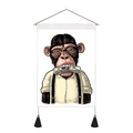 Vintage ape wearing headphones with dollar bills wall hanging tapestry and tassels - Standard Size / Chimpanzee with Money in Mouth (Style 1)