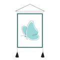 Modern minimalist teal butterfly wall hanging with wooden rod and black tassels - 35x50cm / Teal Butterfly Lines (Style 1)