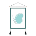Macro detail of butterfly wall hanging with wooden rod and black decorative tassels - 35x50cm / Blue Teal Butterfly (Style 3)