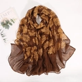 Detail of soft brown floral scarf with yellow prints and elegant hemmed edges - 180*85CM / Coffee