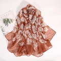 Elegant rust red floral printed scarf for women made of breathable cotton linen fabric - 180*85CM / Orange