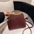 Sac à main vintage bordeaux en cuir texturé avec cadre en métal doré élégant - Sans Pendentif / Bordeaux
