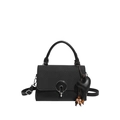 Chic black plaid crossbody bag with woven texture, metal lock, and heart charm accessory - Black