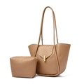 Borsa tote marrone caramello con trama intrecciata e pochette coordinata da donna - Kaki